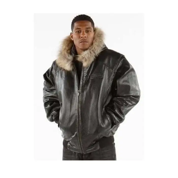 1-1.webp Pelle Pelle plain Simple Fur Hooded Leather Jacket - Image 1