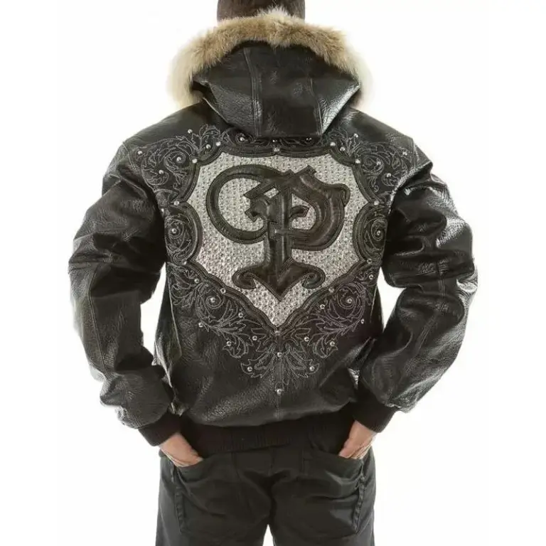 518A-768x768-2.webp Pelle Pelle Black PP Crest Fur Hood Leather Jacket - Image 1