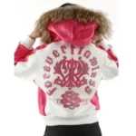 Pelle Pelle White Pink Women Leather Jacket | Fur Hood