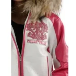 Pelle Pelle White Pink Women Leather Jacket | Fur Hood - Image 2