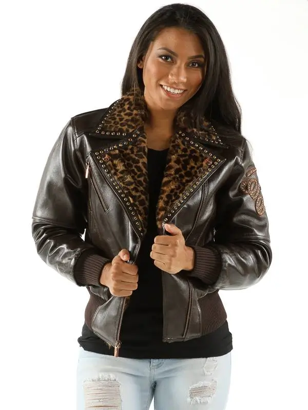 brown-biker-jacket.webp Pelle Pelle Brown Biker Women Wool Jacket - Image 1