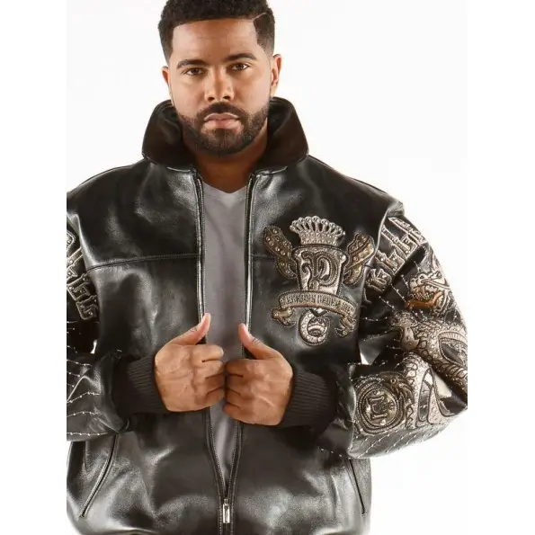pelle-pelle-independent-society-black-jacket-595x595-1.webp Pelle Pelle Classic Black Dragon Print Leather Jacket - Image 1