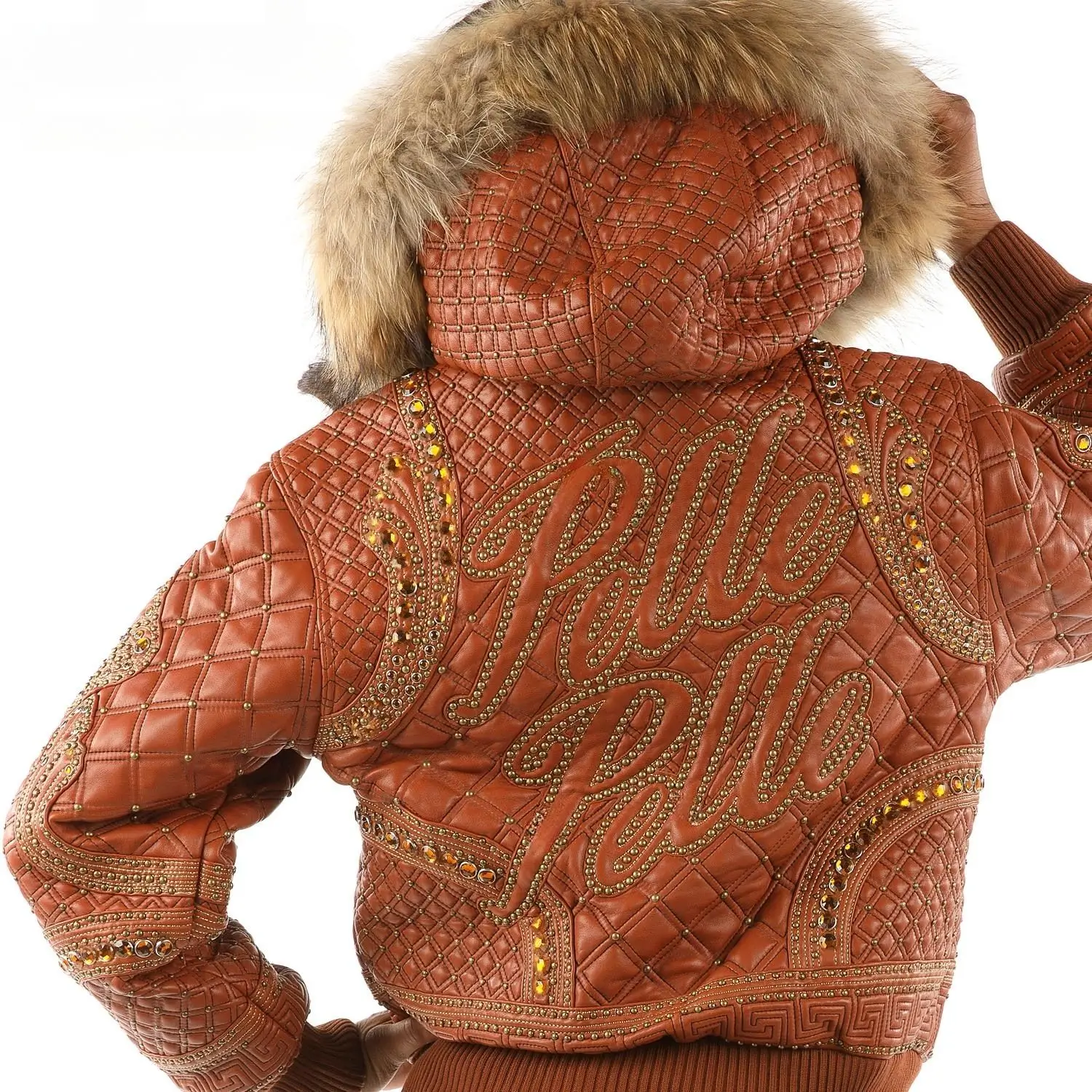 pelle_epeele_encrusted_studded_brown_jacket-transformed.webp Pelle Pelle Encrusted Brown Stud Jacket - Image 1