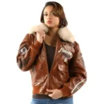 Pelle Pelle Women Brown Fur Collar Jacket | Leather Jacket