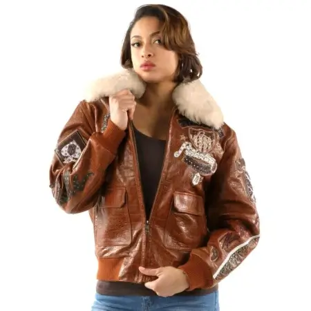 womens-brown-pelle-pelle-american-bombshell-jacket-510x680-1-450x450-1.webp Pelle Pelle Women Brown Fur Collar Jacket | Leather Jacket - Image 1